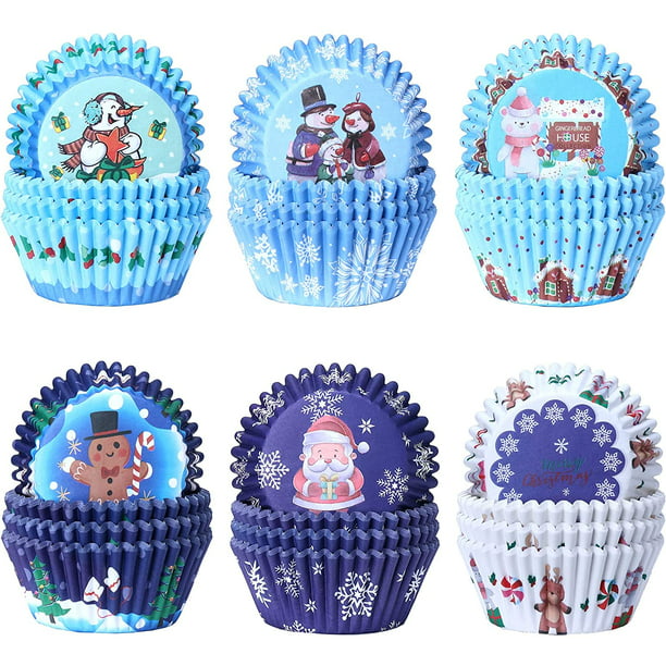 Christmas Blue Snowman/Blue Snowflakes Cup Cake Cases 50 Supplied